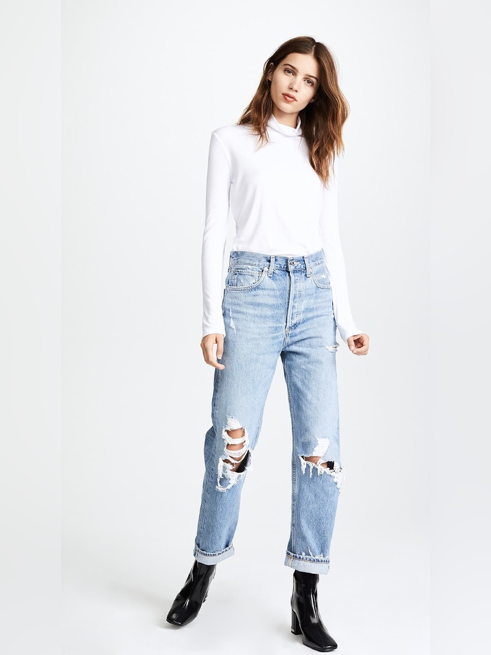 Agolde 90s Mid Rise Straight Fit Distressed Jeans in Fall Out